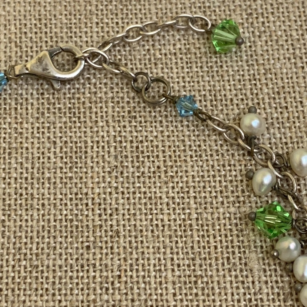 Silver Swarovski Faceted Crystal Faux Pearl Beaded 925 Statement Necklace - Picture 11 of 16